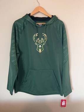 NEW Milwaukee Bucks NBA Iconic Defender Performance Hunter Green Pullover Hoodie